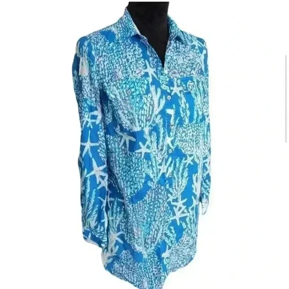 Lilly Pulitzer Captiva Tunic Brewster Blue Good Reef Tunic - Picture 10 of 10